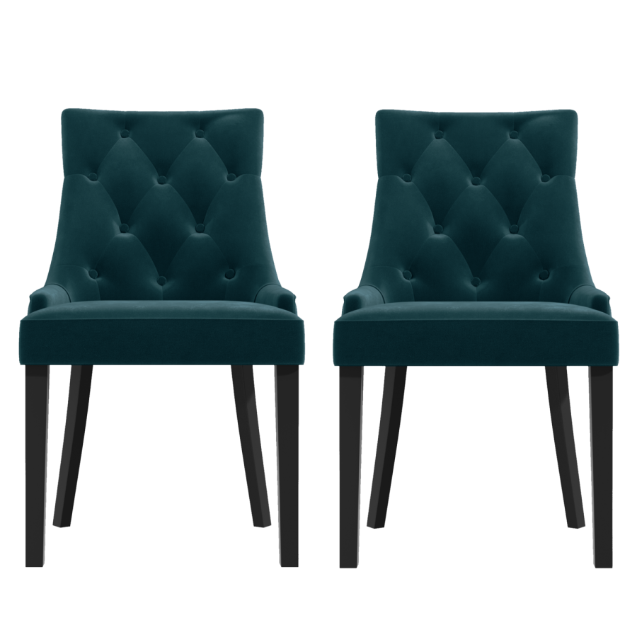 Pair of Teal Blue Velvet Dining Chairs with Buttonted Backs - Kaylee