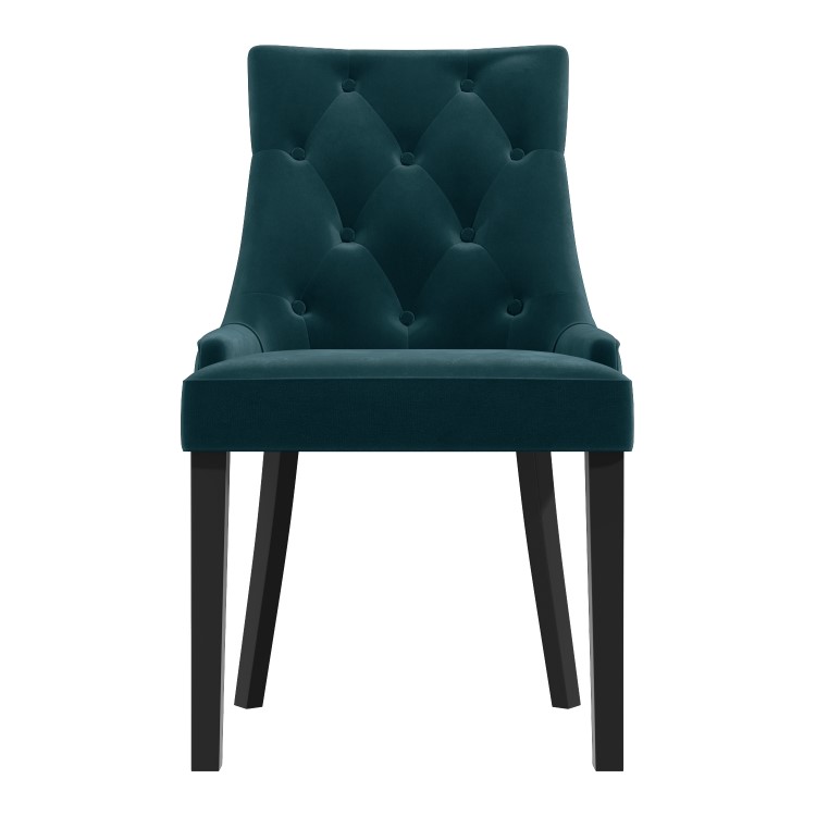 Pair of Teal Blue Velvet Dining Chairs with Buttonted Backs - Kaylee