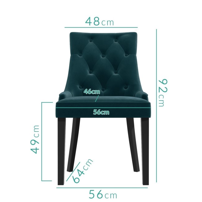 Pair of Teal Blue Velvet Dining Chairs with Buttonted Backs - Kaylee