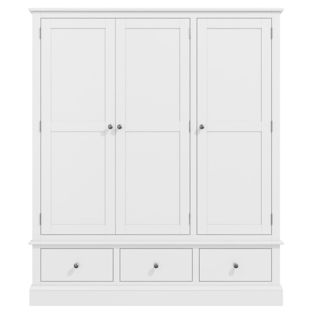 Harper White Solid Wood 3 Door 3 Drawer Wardrobe