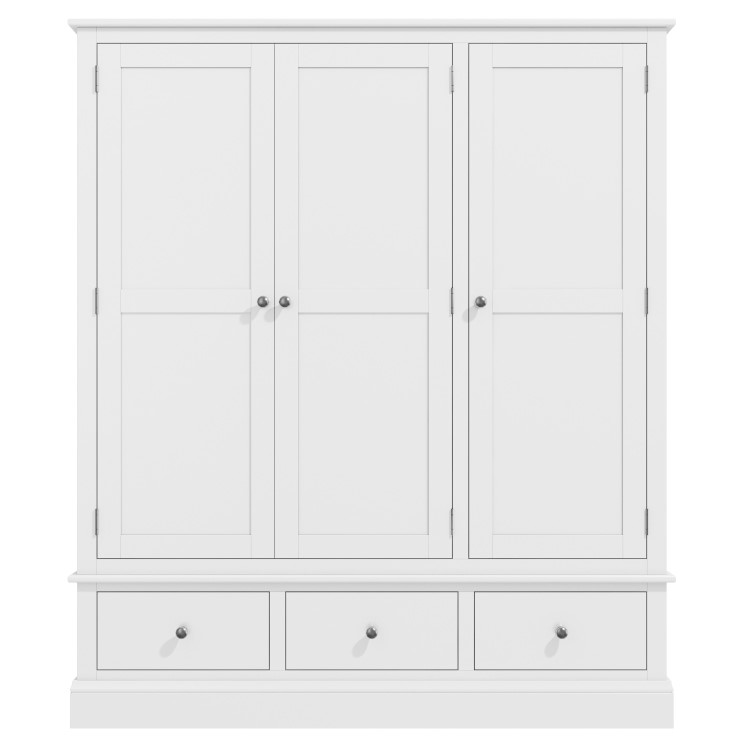 Harper White Solid Wood 3 Door 3 Drawer Wardrobe