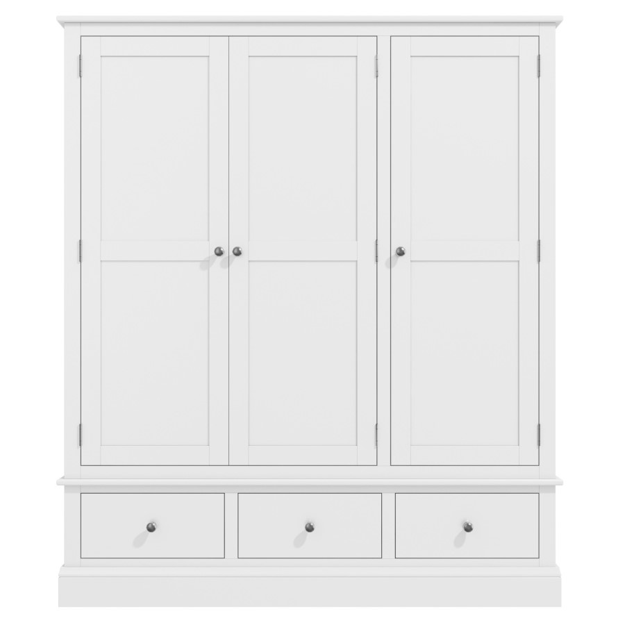 Harper White Solid Wood 3 Door 3 Drawer Wardrobe