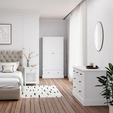 Grade A2 Harper White Solid Wood 3 Door 3 Drawer Wardrobe