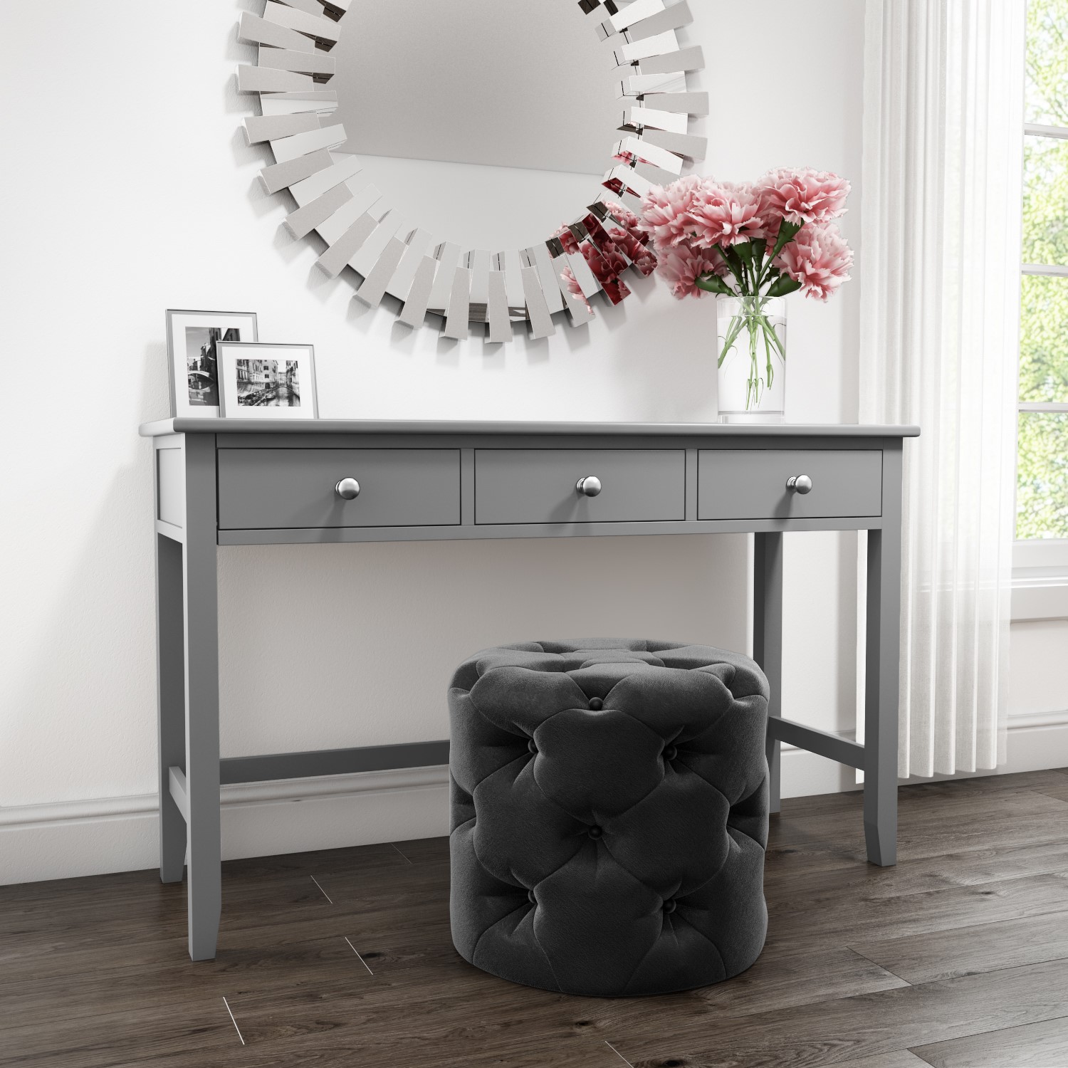 grey and wood dressing table
