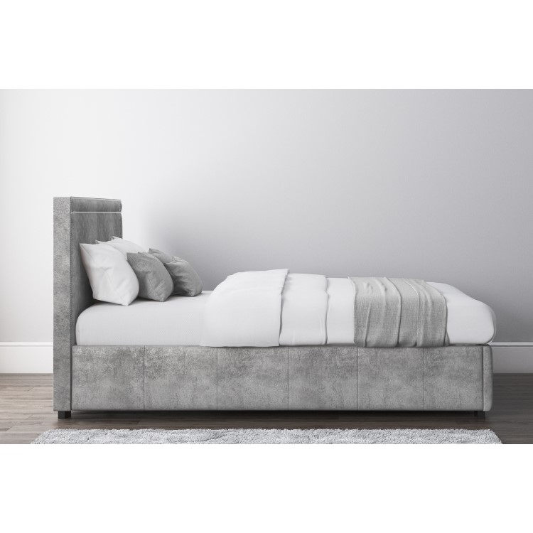 Safina Double Ottoman Bed with Stud Detailing in Grey Velvet