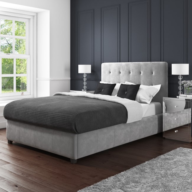 GRADE A2 - Safina Grey Velvet Double Ottoman Bed 