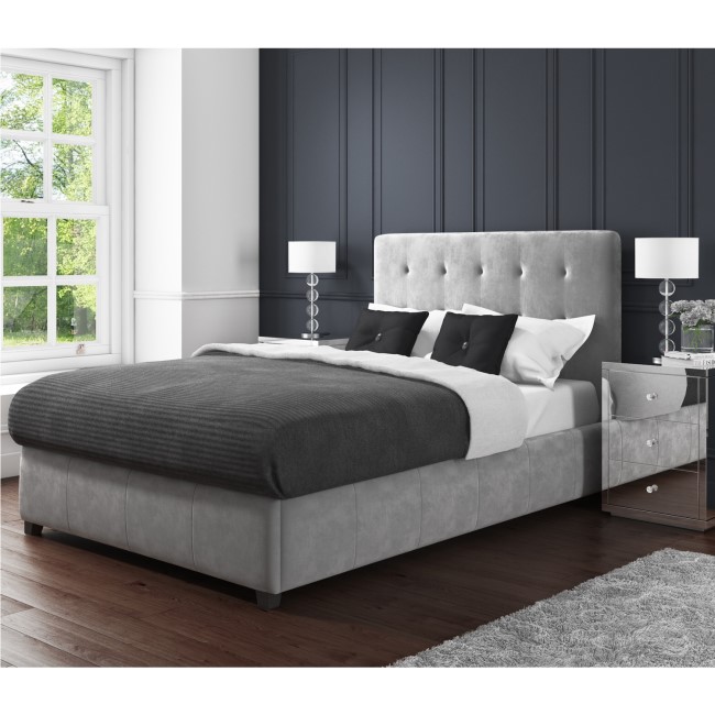 GRADE A2 - Safina Grey Velvet Double Ottoman Bed 