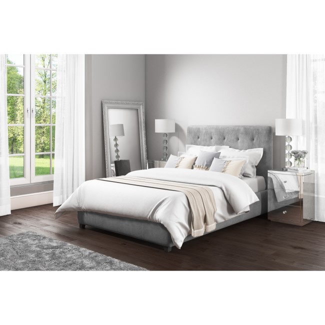 GRADE A2 - Safina Grey Velvet Double Ottoman Bed 