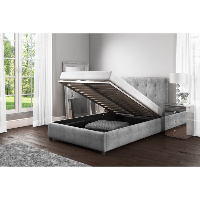 GRADE A2 - Safina Grey Velvet Double Ottoman Bed 