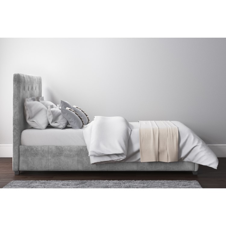 GRADE A2 - Safina Double Ottoman Bed in Grey Velvet