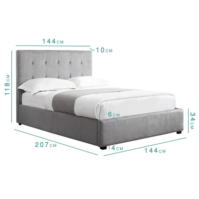 GRADE A2 - Safina Grey Velvet Double Ottoman Bed 