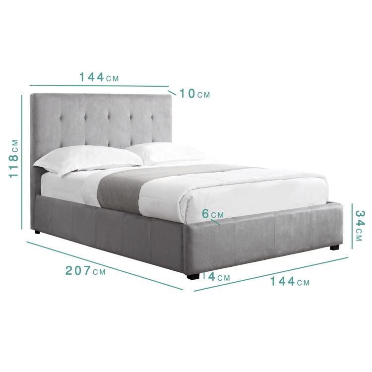 GRADE A2 - Safina Double Ottoman Bed in Grey Velvet