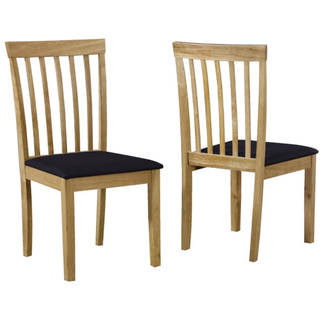 GRADE A2 - New Haven Pair of Wooden Dining Chairs with Black Fabric Seats