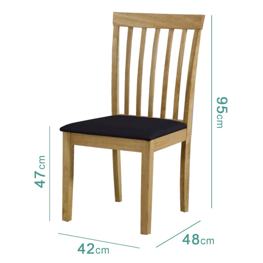 Set of 2 Wooden Dining Chairs with Black Fabric Seats - New Haven