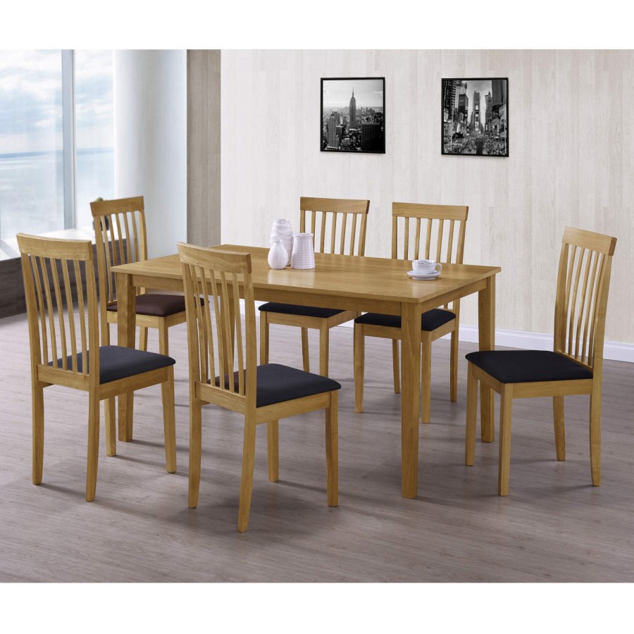 Set of 2 Wooden Dining Chairs with Black Fabric Seats - New Haven