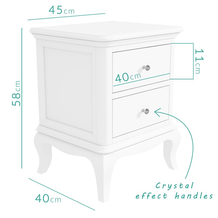 Florentine 2 Drawer French Style Bedside Table in White