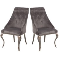 GRADE A1 - Vida Living Cassia Grey Velvet Pair of Dining Chairs with Polished Legs GRADE A1 - Vida Living Cassia Grey Velvet Pair of Dining Chairs with Polished Legs