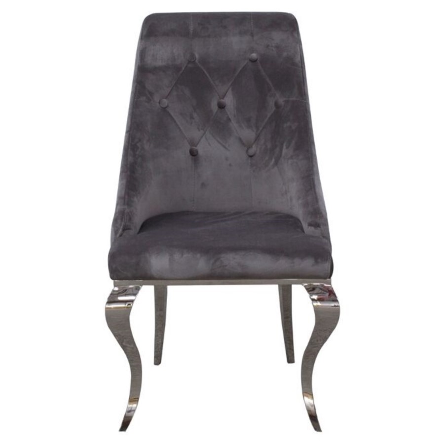 GRADE A1 - Vida Living Cassia Grey Velvet Pair of Dining Chairs with Polished Legs