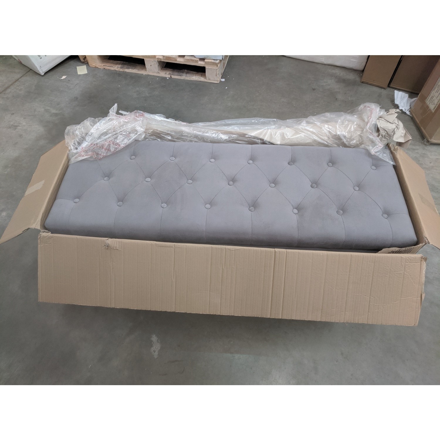 GRADE A2 Safina Velvet Storage Blanket Box in Grey with Stud Detail