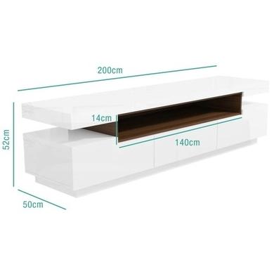 Large White High Gloss TV Unit with Walnut Effect Soundbar Shelf - Harlow - TV's up to 56"