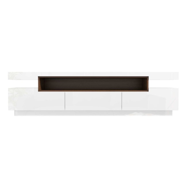 Large White High Gloss TV Unit with Walnut Effect Soundbar Shelf - Harlow - TV's up to 56"