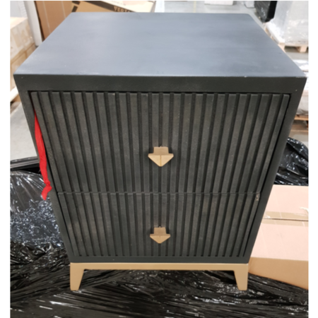 GRADE A2 - Maya Art Deco 2 Drawer Bedside Table in Dark Grey