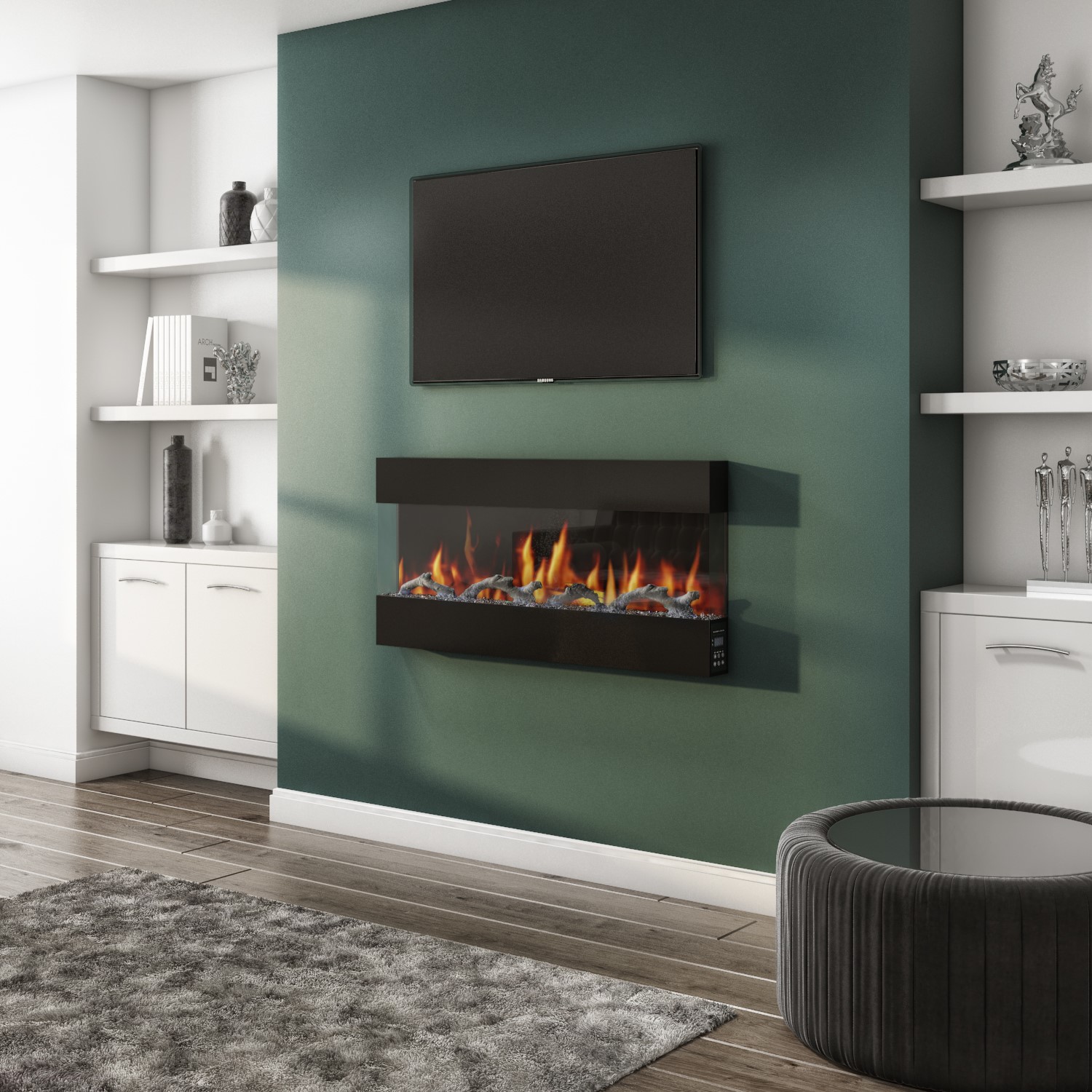 42 Inch Black Built In Electric Fire - AmberGlo - Furniture123