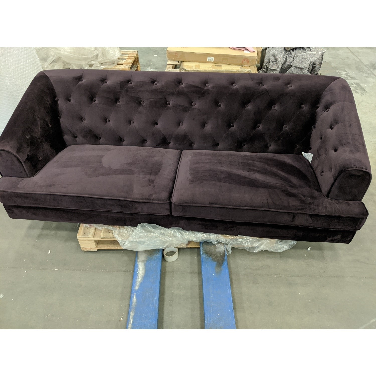 GRADE A2 Chesterfield Sofa in Dark Purple Velvet 3 Seater Inez