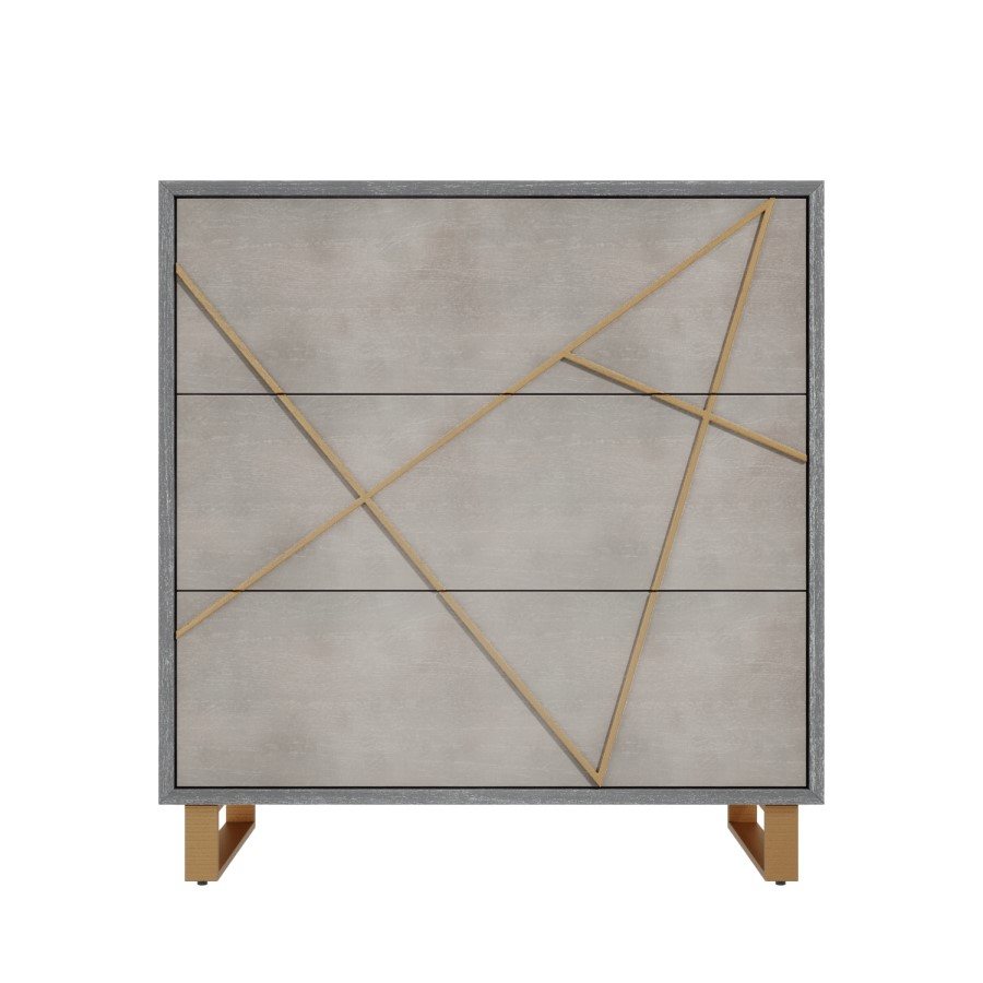 GRADE A1 - Anastasia 3 Drawer Chest of Drawers in Taupe with Brass Painted Wooden Trim