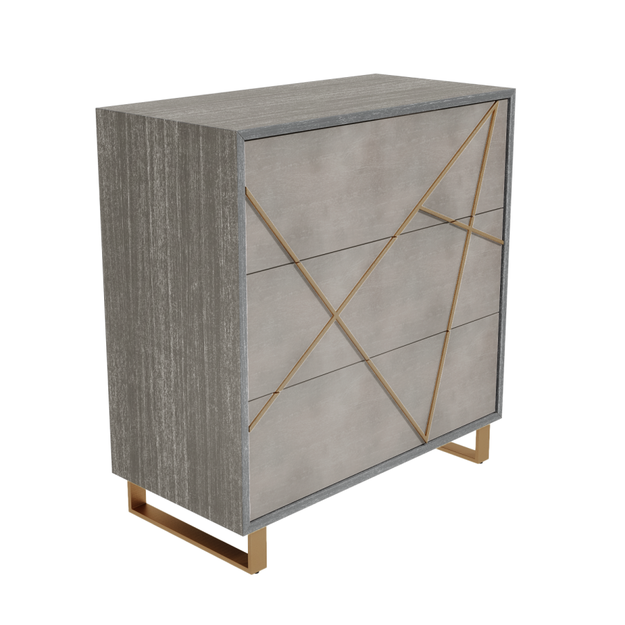 GRADE A1 - Anastasia 3 Drawer Chest of Drawers in Taupe with Brass Painted Wooden Trim