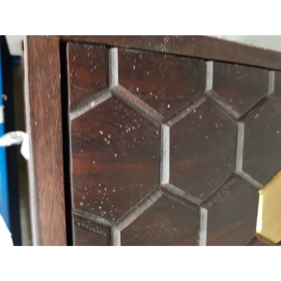 GRADE A2 - Small Sideboard in Dark Wood & Gold - Mari