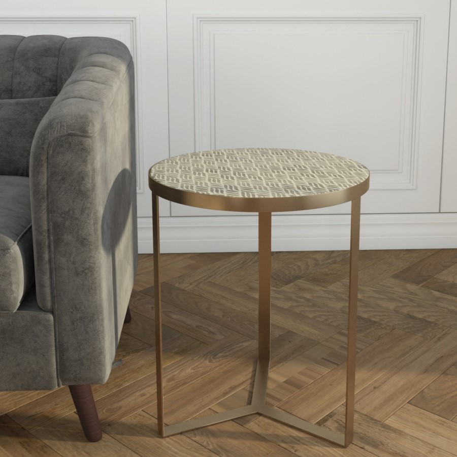 Iris Patterned and Gold Side Table