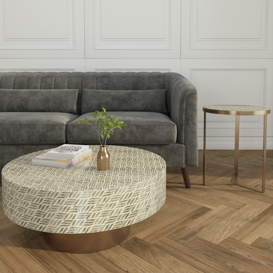 Iris Patterned and Gold Side Table