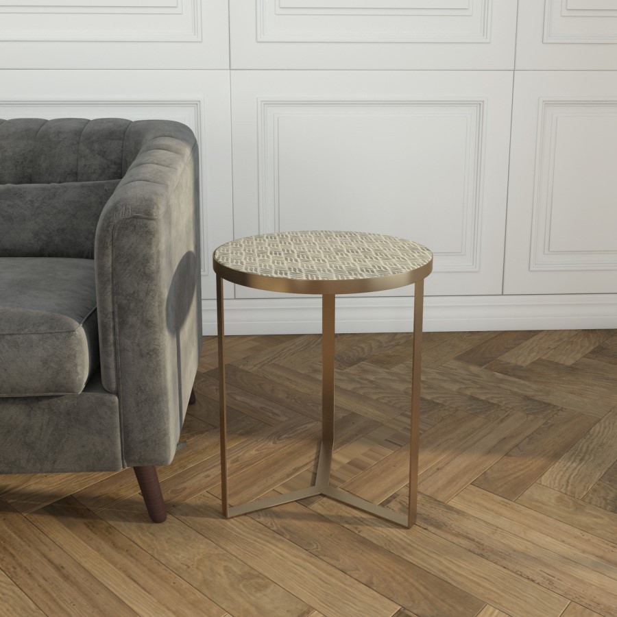 Iris Patterned and Gold Side Table