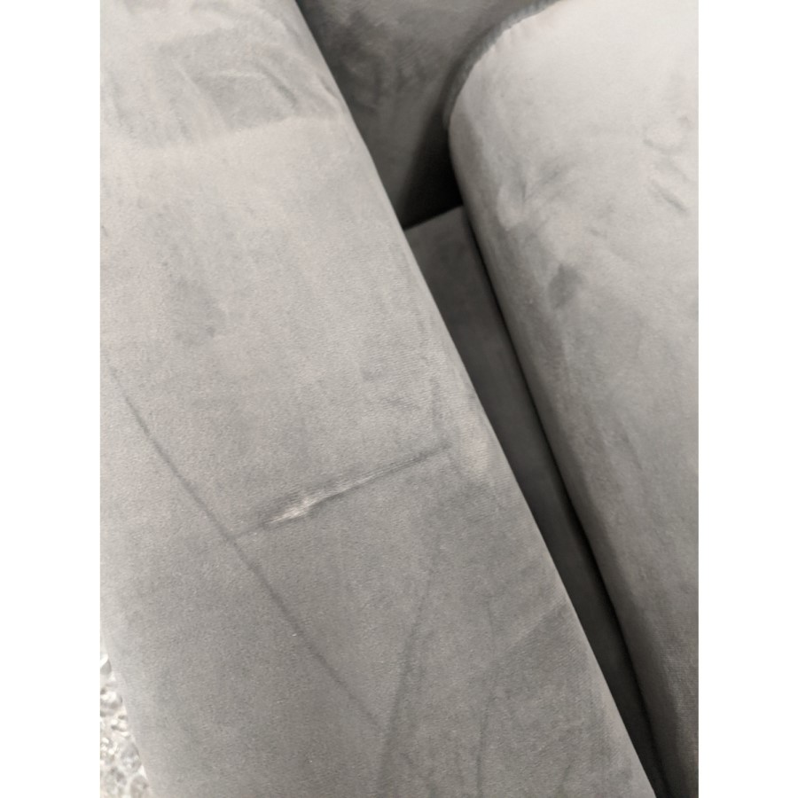 GRADE A2 - Grey Velvet Corner Sofa with Bolster Cushions - Seats 3 - Idris