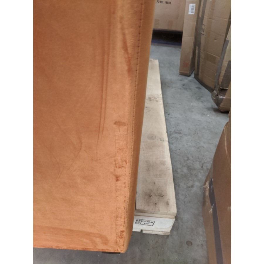 GRADE A2 - Velvet 2 Seater Sofa in Orange with 2 Scatter Cushions - Blair