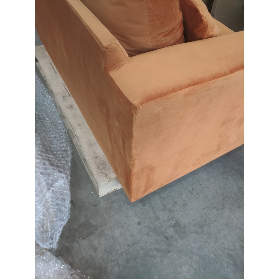 GRADE A2 - Velvet 2 Seater Sofa in Orange with 2 Scatter Cushions - Blair