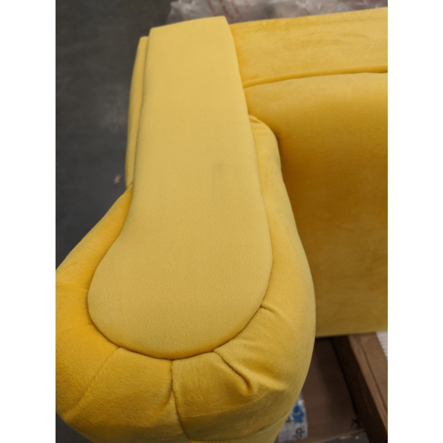 GRADE A2 - Safina Yellow Velvet Bench with Quilted Arm Rest