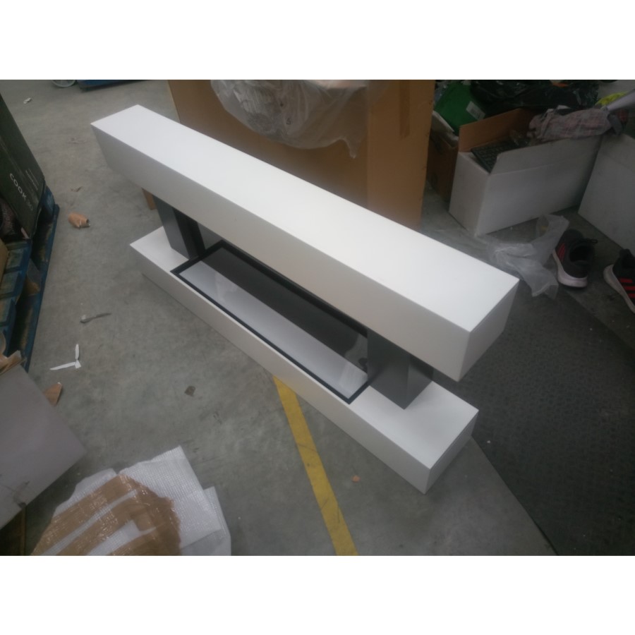 GRADE A2 - AmberGlo White Wall Mounted Electric Fireplace Suite with Log & Pebble Fuel Bed
