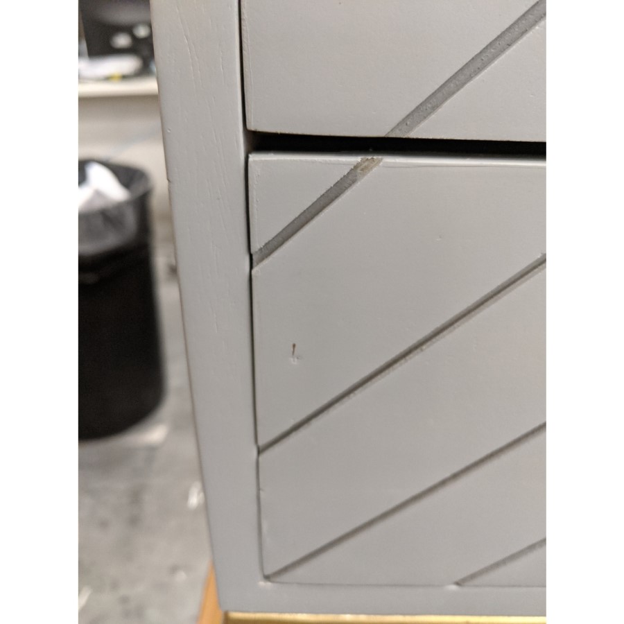 GRADE A2 - Ezra Chevron 3 Drawer Bedside Table in Pale Grey