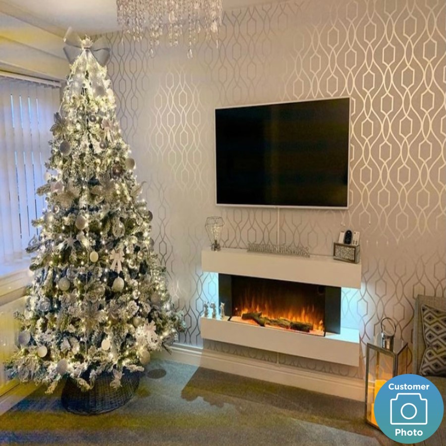 GRADE A2 - AmberGlo White Wall Mounted Electric Fireplace Suite with Log & Pebble Fuel Bed
