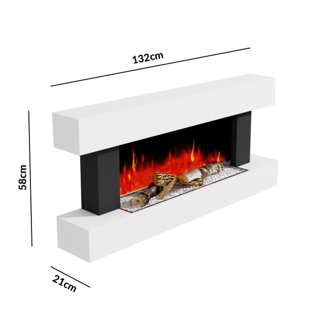 GRADE A2 - AmberGlo White Wall Mounted Electric Fireplace Suite with Log & Pebble Fuel Bed