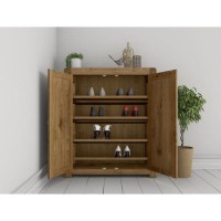 Narrow Dark Wood Shoe Cabinet - 15 Pairs - Solid Wood