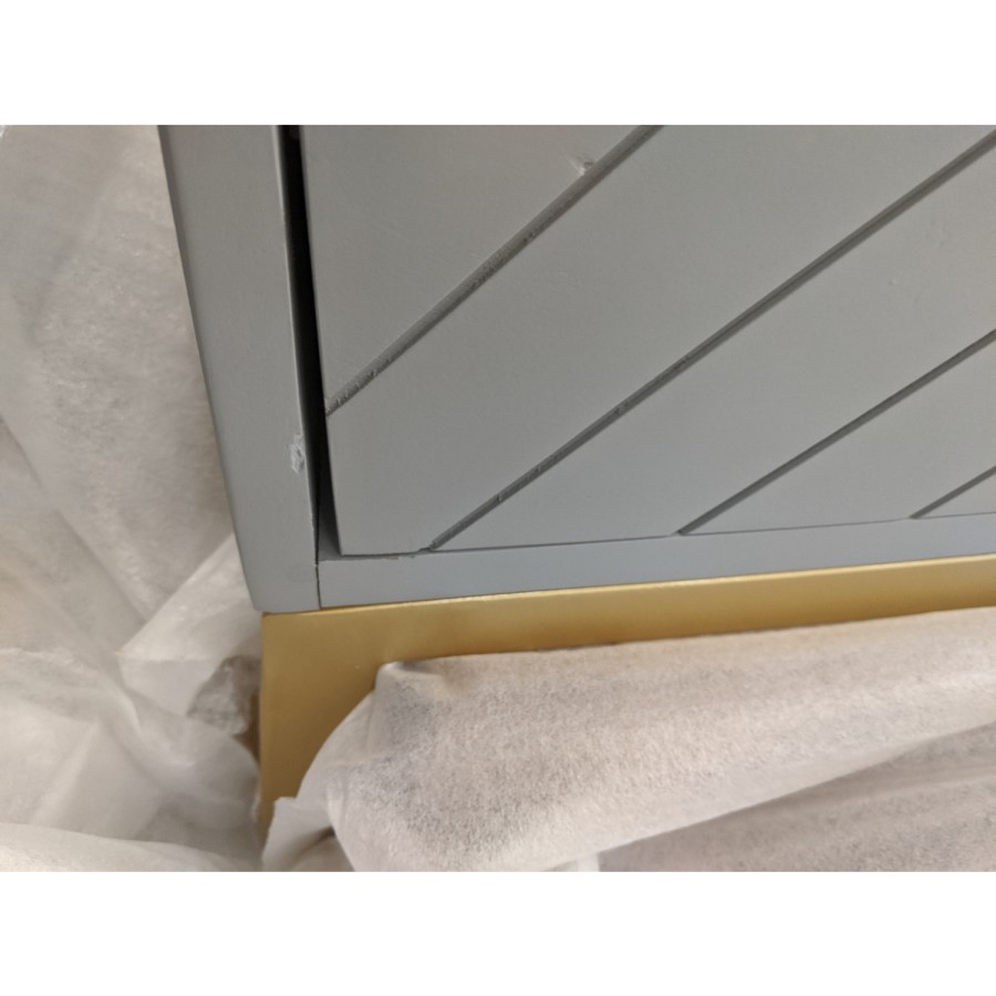 GRADE A2 - Ezra Chevron Wide Chest of Drawers in Pale Grey