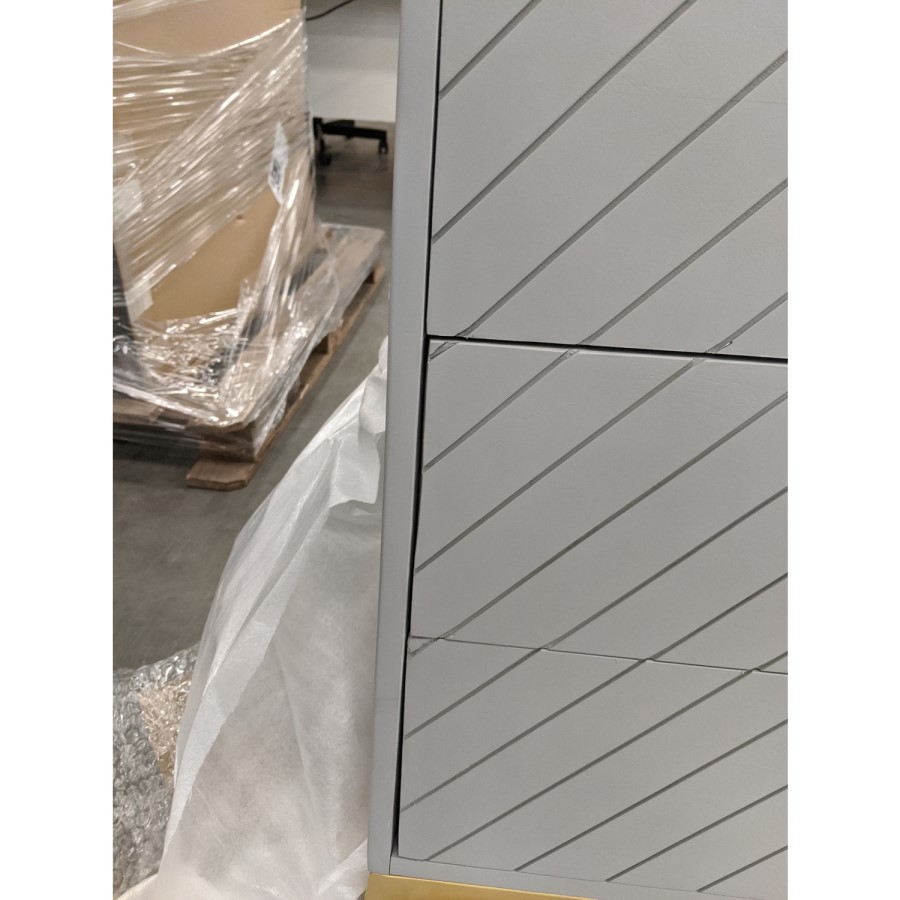 GRADE A2 - Ezra Chevron Wide Chest of Drawers in Pale Grey