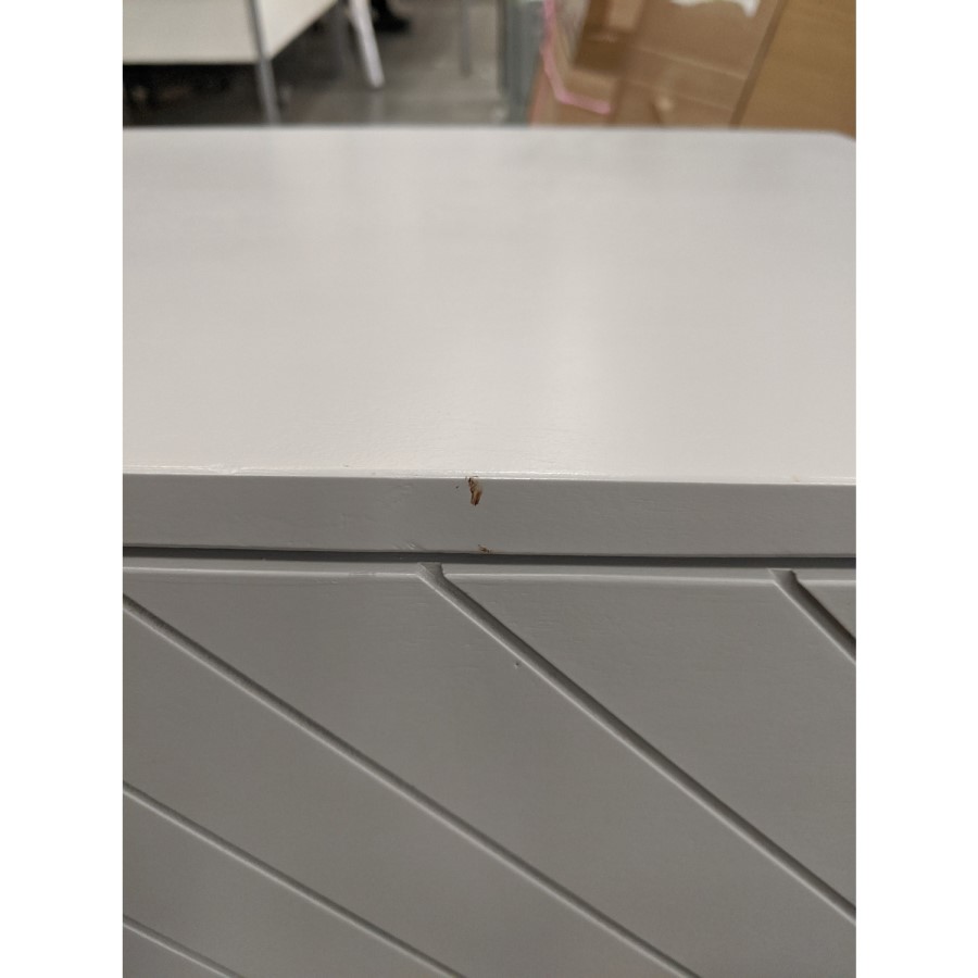 GRADE A2 - Ezra Chevron Wide Chest of Drawers in Pale Grey