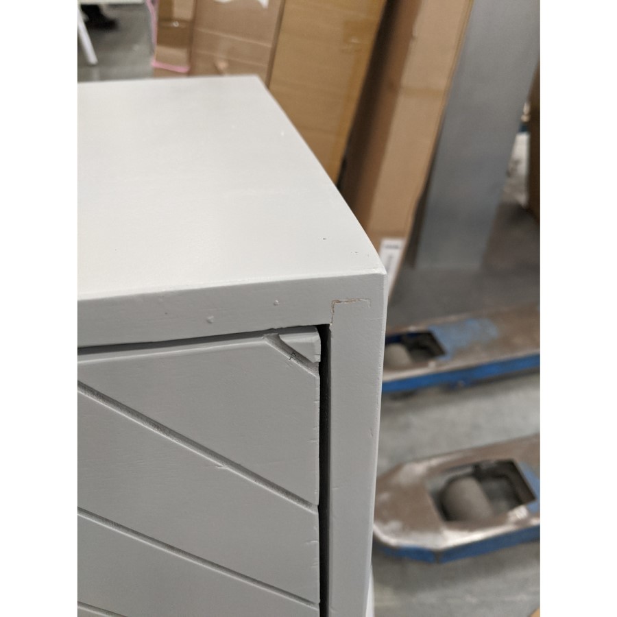 GRADE A2 - Ezra Chevron Wide Chest of Drawers in Pale Grey