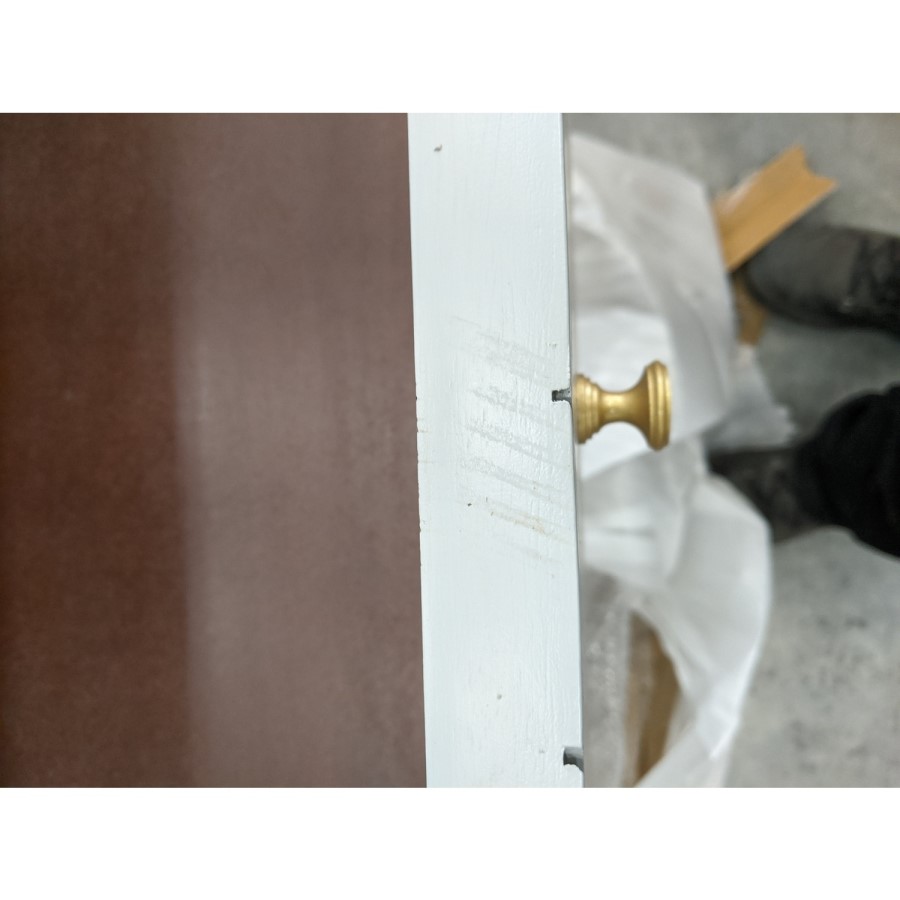 GRADE A2 - Ezra Chevron Wide Chest of Drawers in Pale Grey