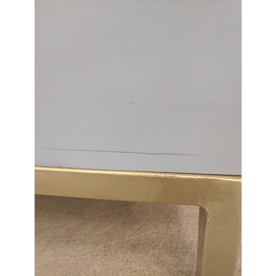 GRADE A2 - Ezra Chevron 3 Drawer Bedside Table in Pale Grey