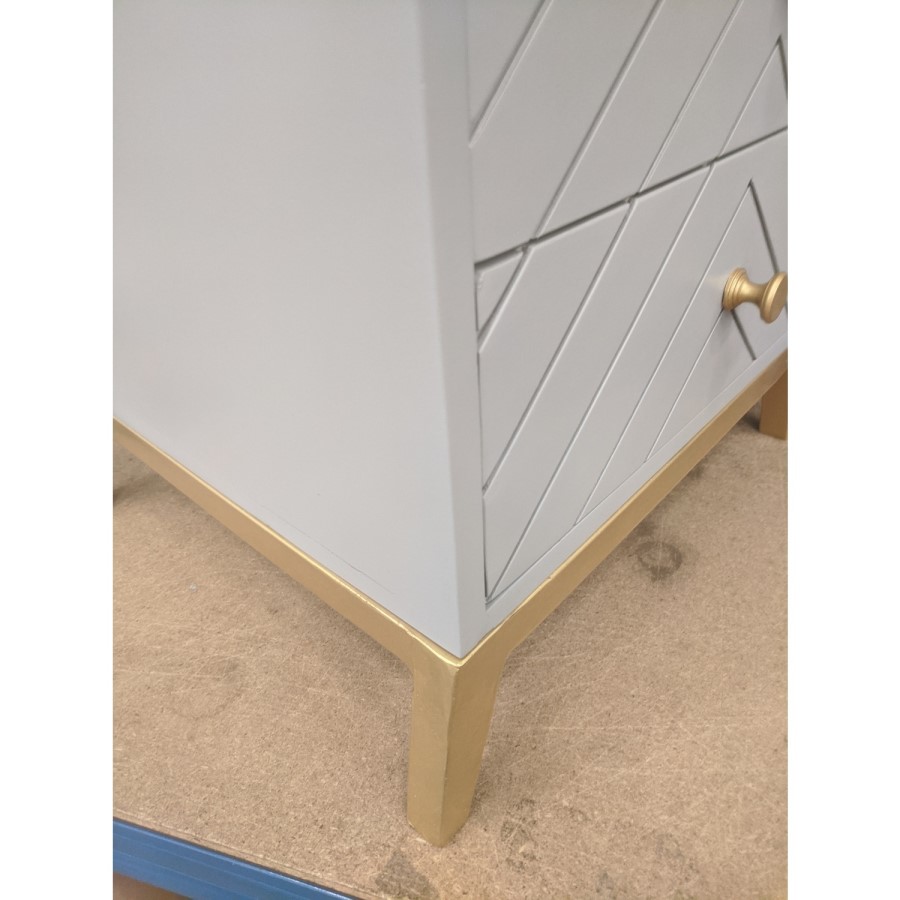 GRADE A2 - Ezra Chevron 3 Drawer Bedside Table in Pale Grey